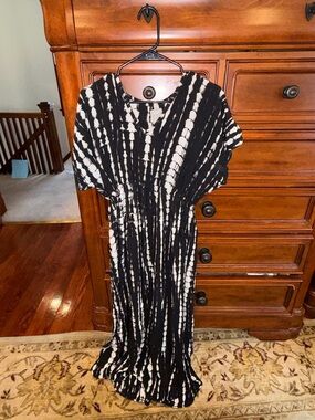 Runaway Child Black White Tie Dye Maxi Dress Boho One Size